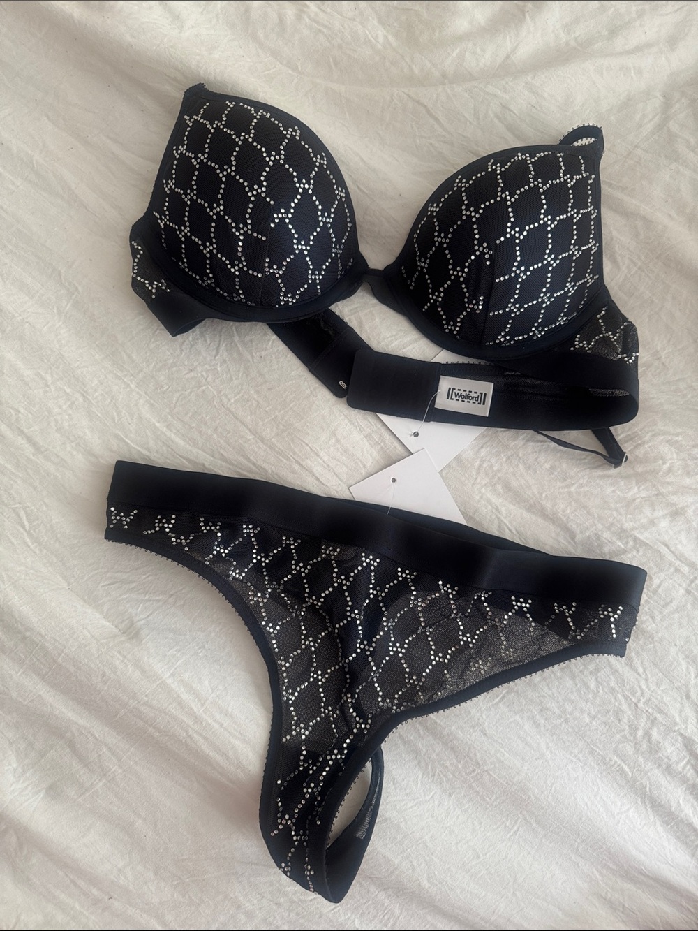 Wolford Black Crystal-Embellished Underwire Bra set